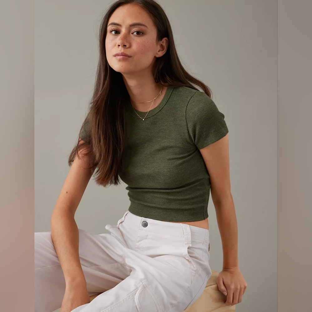 AE Cropped Hey Baby Waffle Tee